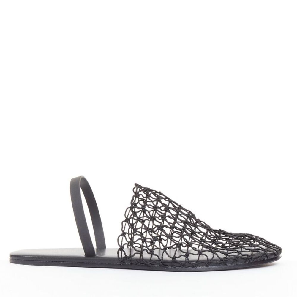 The Row Macrame Net fabric mesh slingback flat shoes